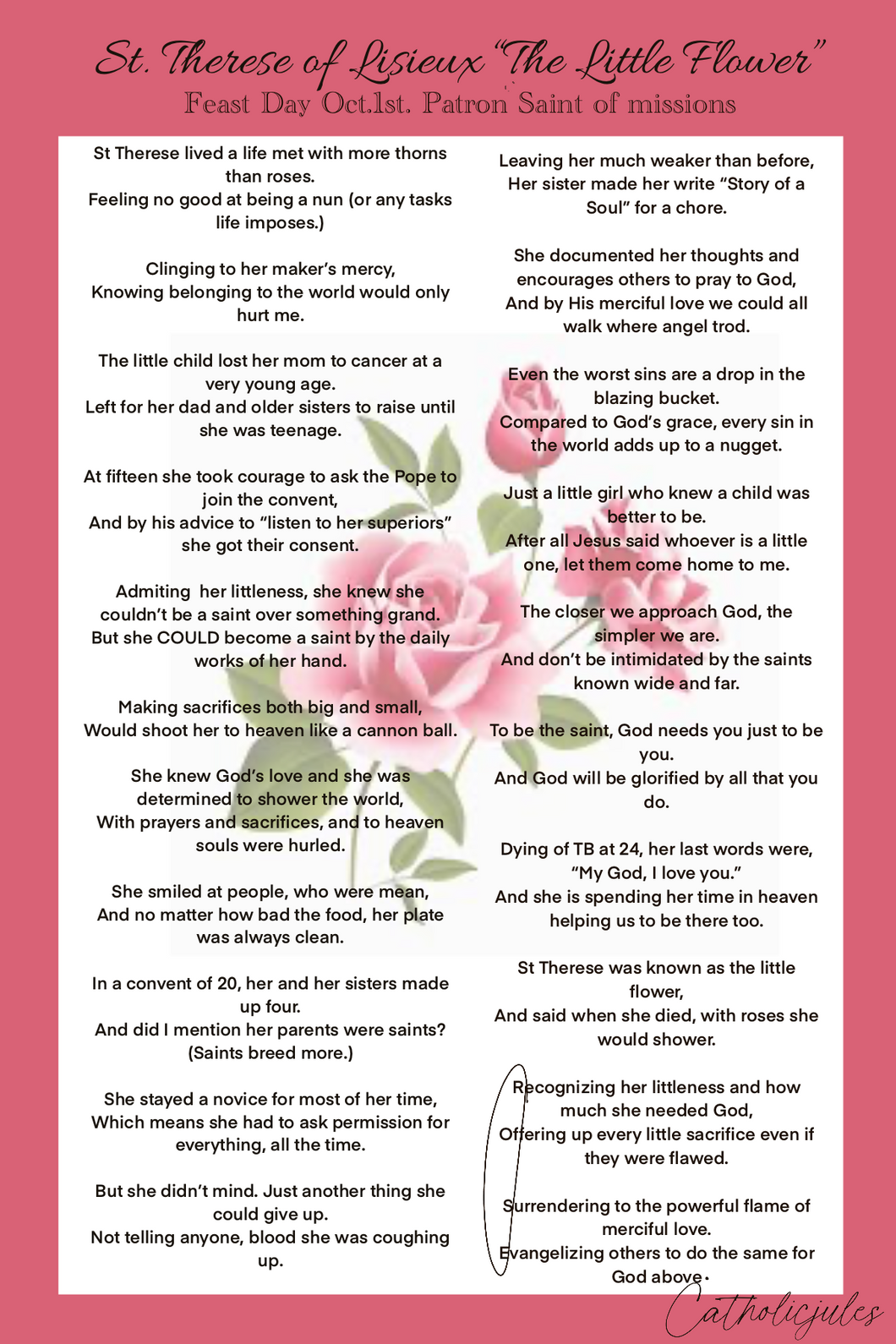 St. Therese of Lisieux Poem